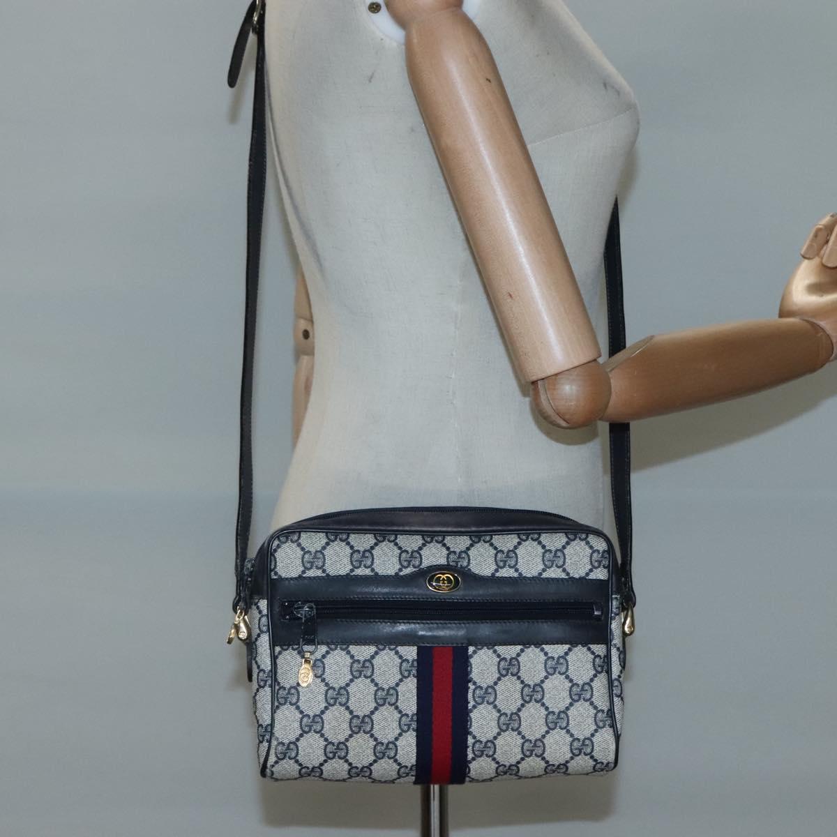 GUCCI GG Supreme Sherry Line Shoulder Bag PVC Navy Gold 32.001.3654 Auth 118021