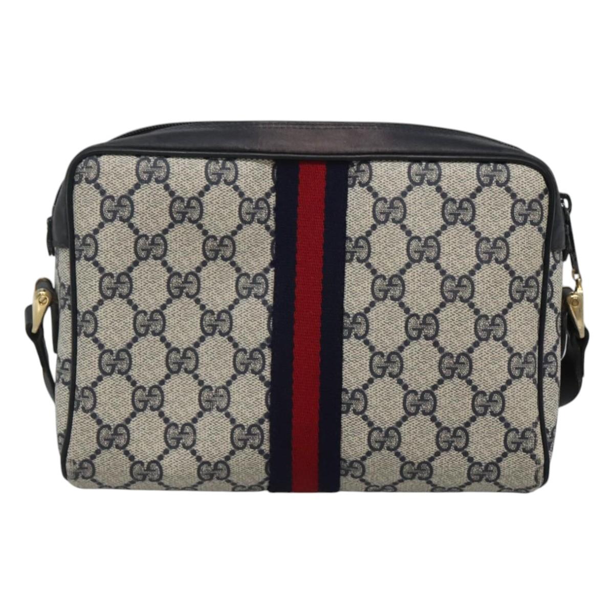 GUCCI GG Supreme Sherry Line Shoulder Bag PVC Navy Gold 32.001.3654 Auth 118021