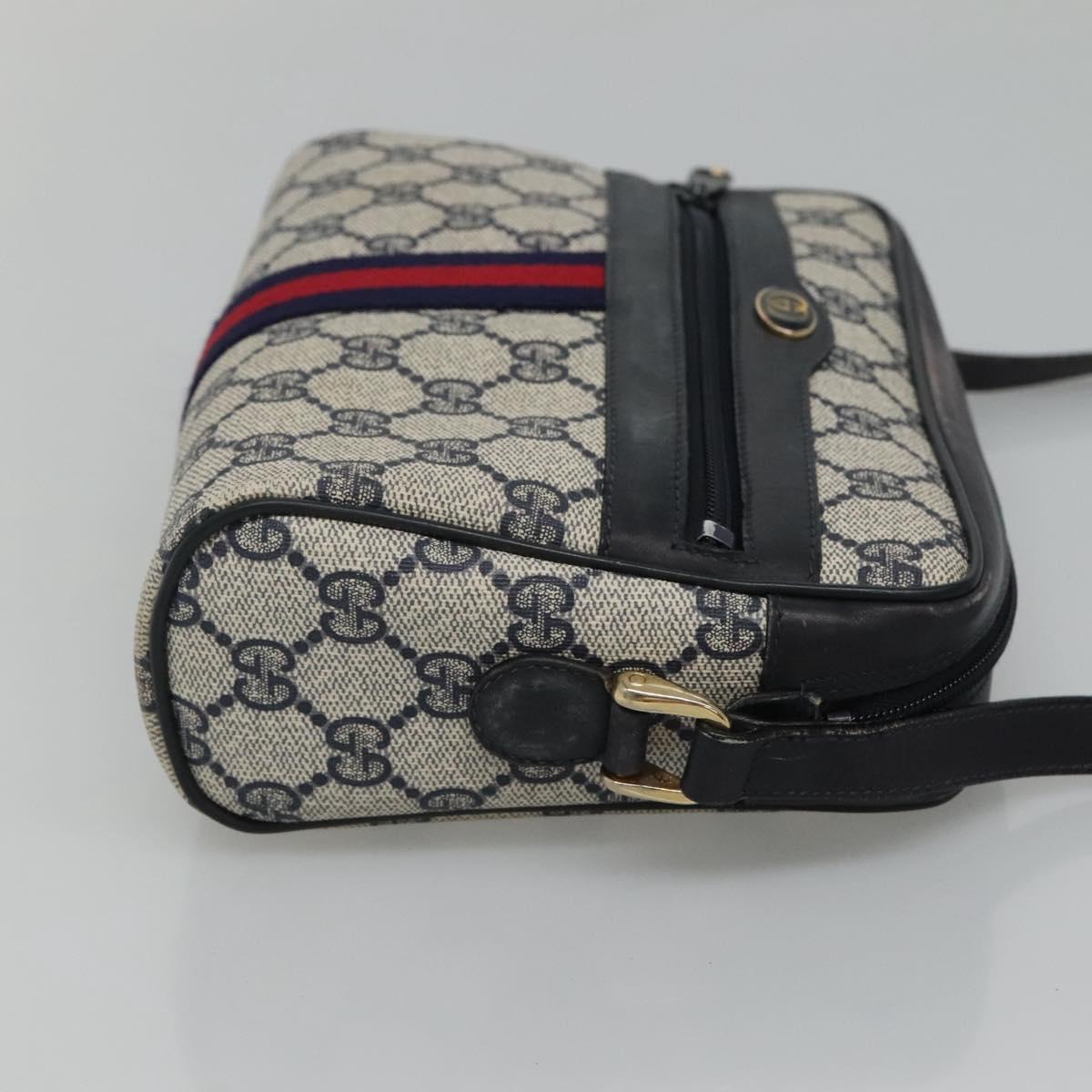 GUCCI GG Supreme Sherry Line Shoulder Bag PVC Navy Gold 32.001.3654 Auth 118021