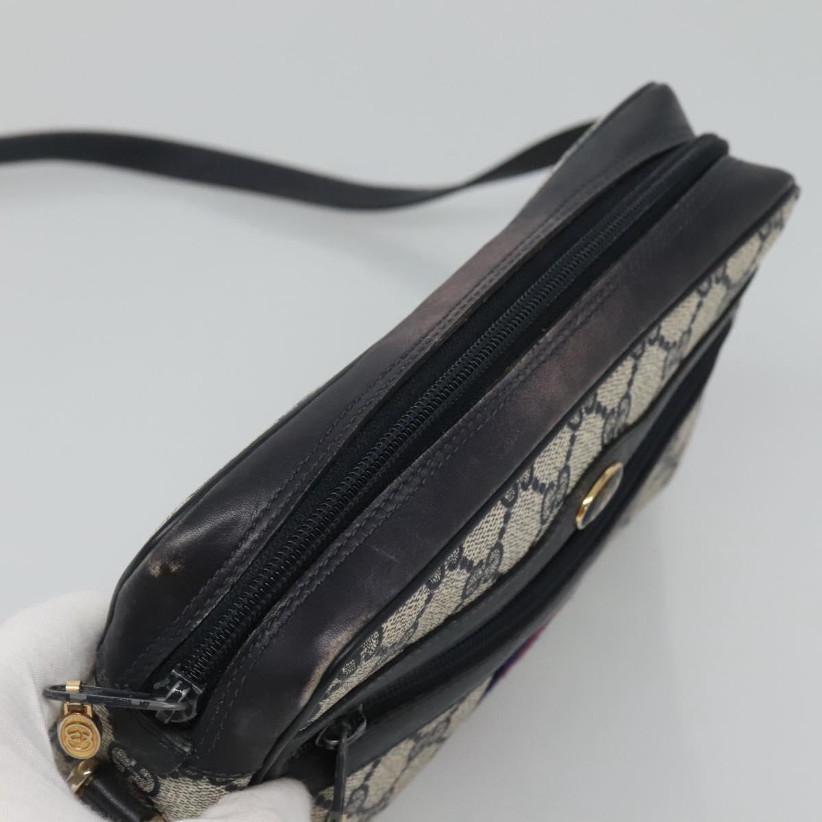 GUCCI GG Supreme Sherry Line Shoulder Bag PVC Navy Gold 32.001.3654 Auth 118021