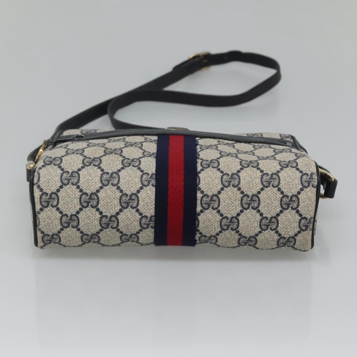 GUCCI GG Supreme Sherry Line Shoulder Bag PVC Navy Gold 32.001.3654 Auth 118021