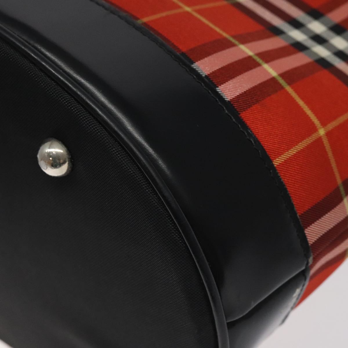 Burberrys Nova Check Blue Label Hand Bag Canvas Red Silver Auth 118022