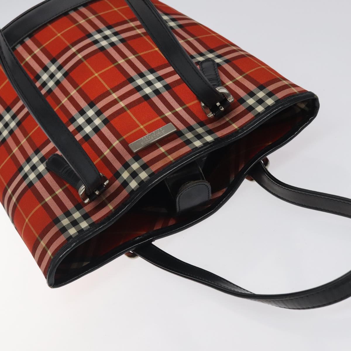 Burberrys Nova Check Blue Label Hand Bag Canvas Red Silver Auth 118022