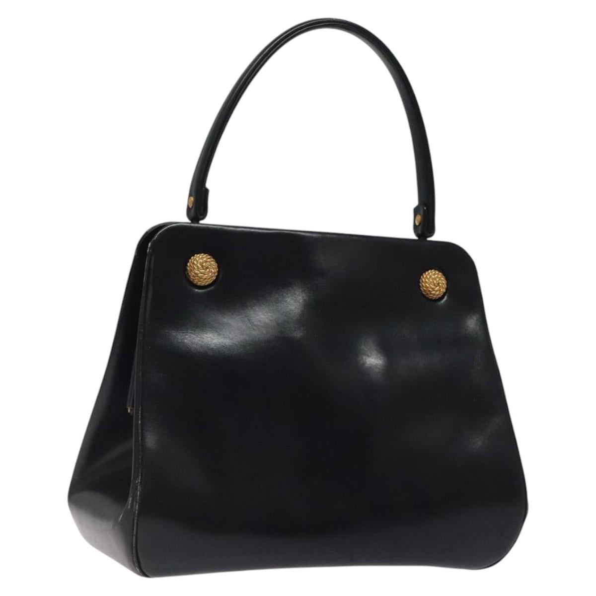 Christian Dior Hand Bag Leather Black Gold Auth 118026