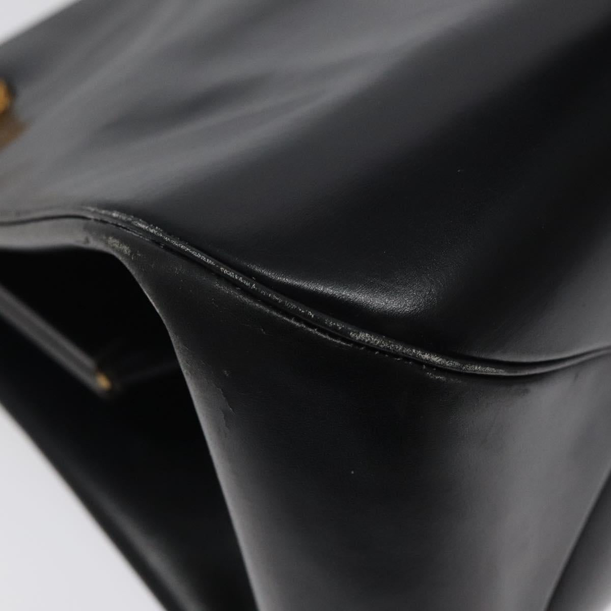 Christian Dior Hand Bag Leather Black Gold Auth 118026