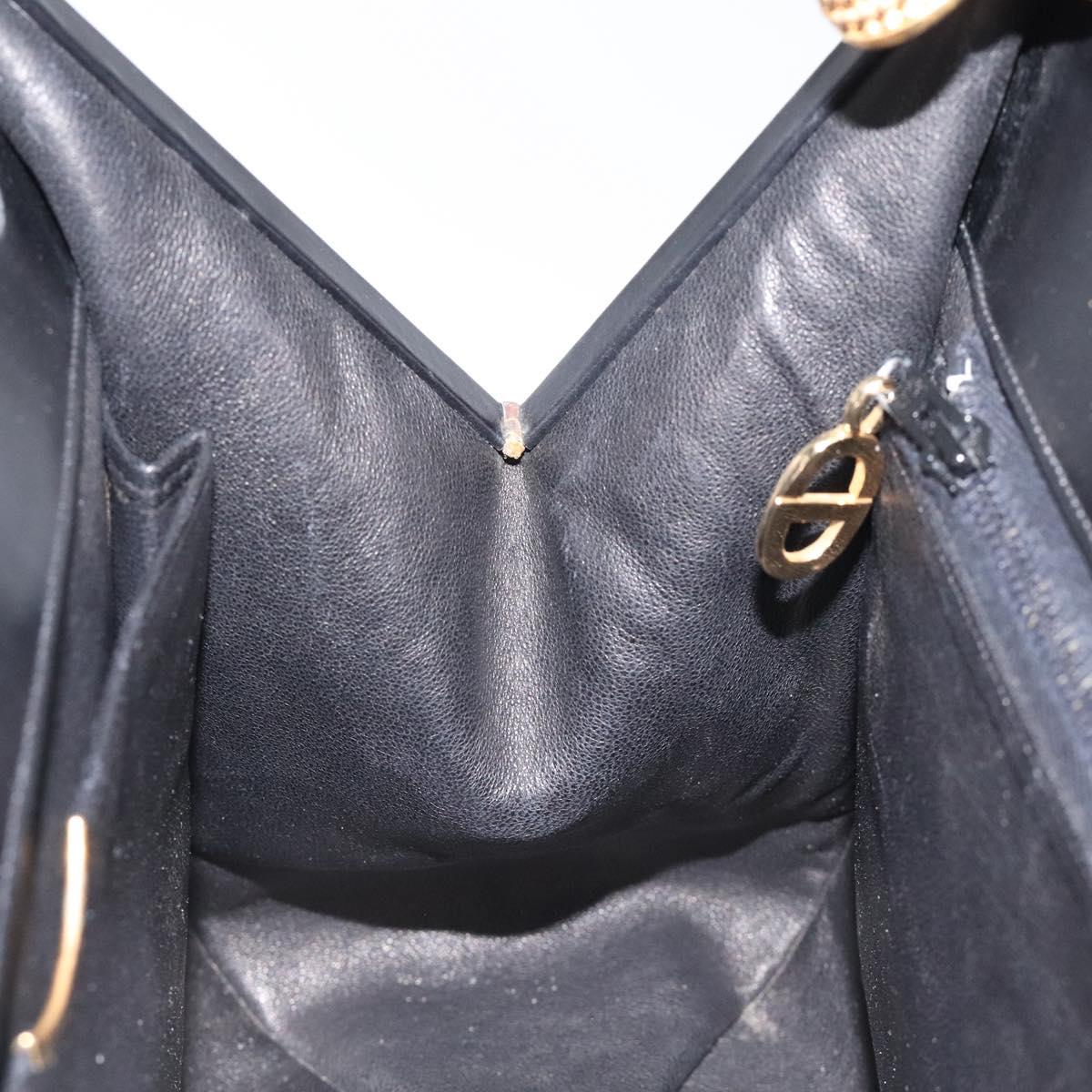 Christian Dior Hand Bag Leather Black Gold Auth 118026