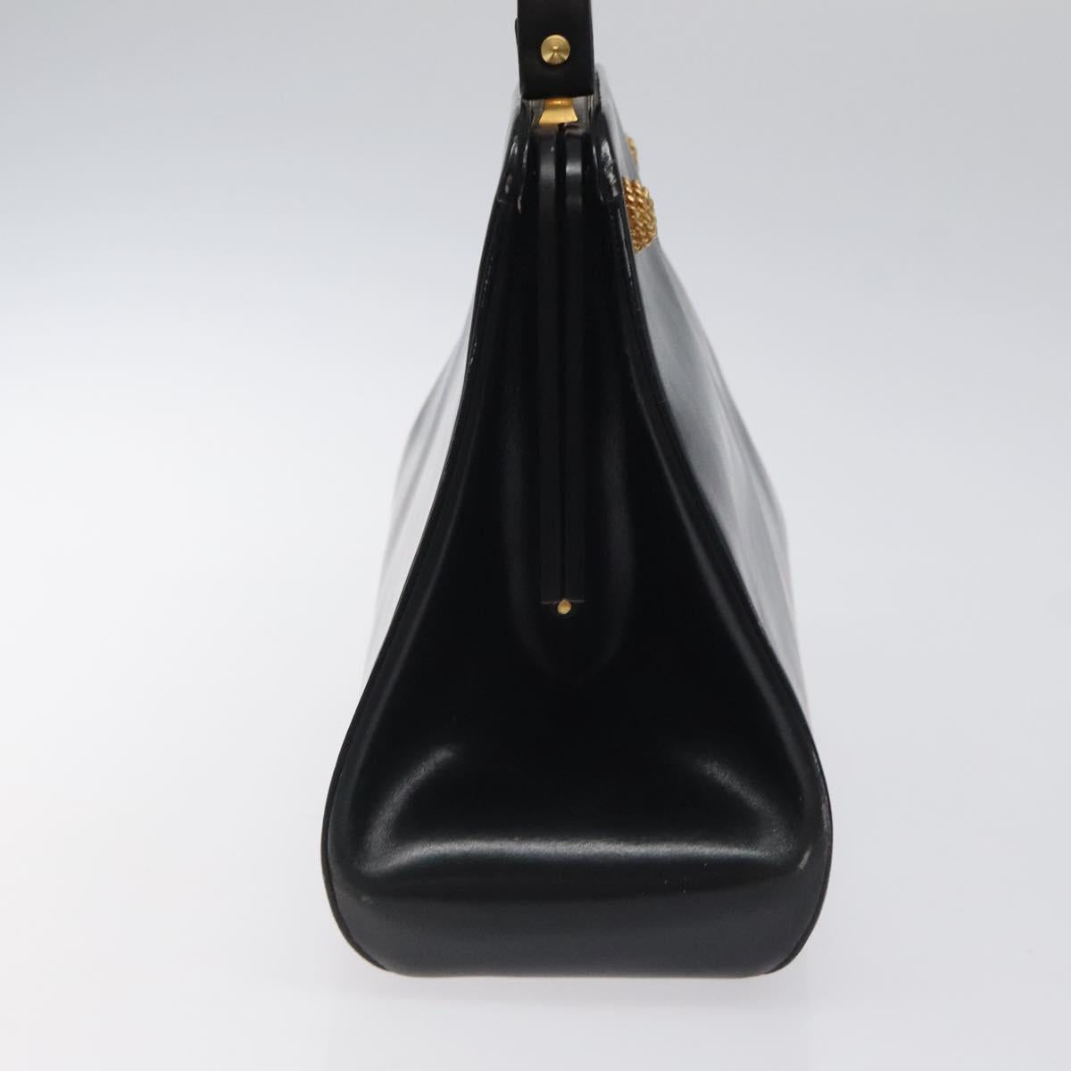 Christian Dior Hand Bag Leather Black Gold Auth 118026