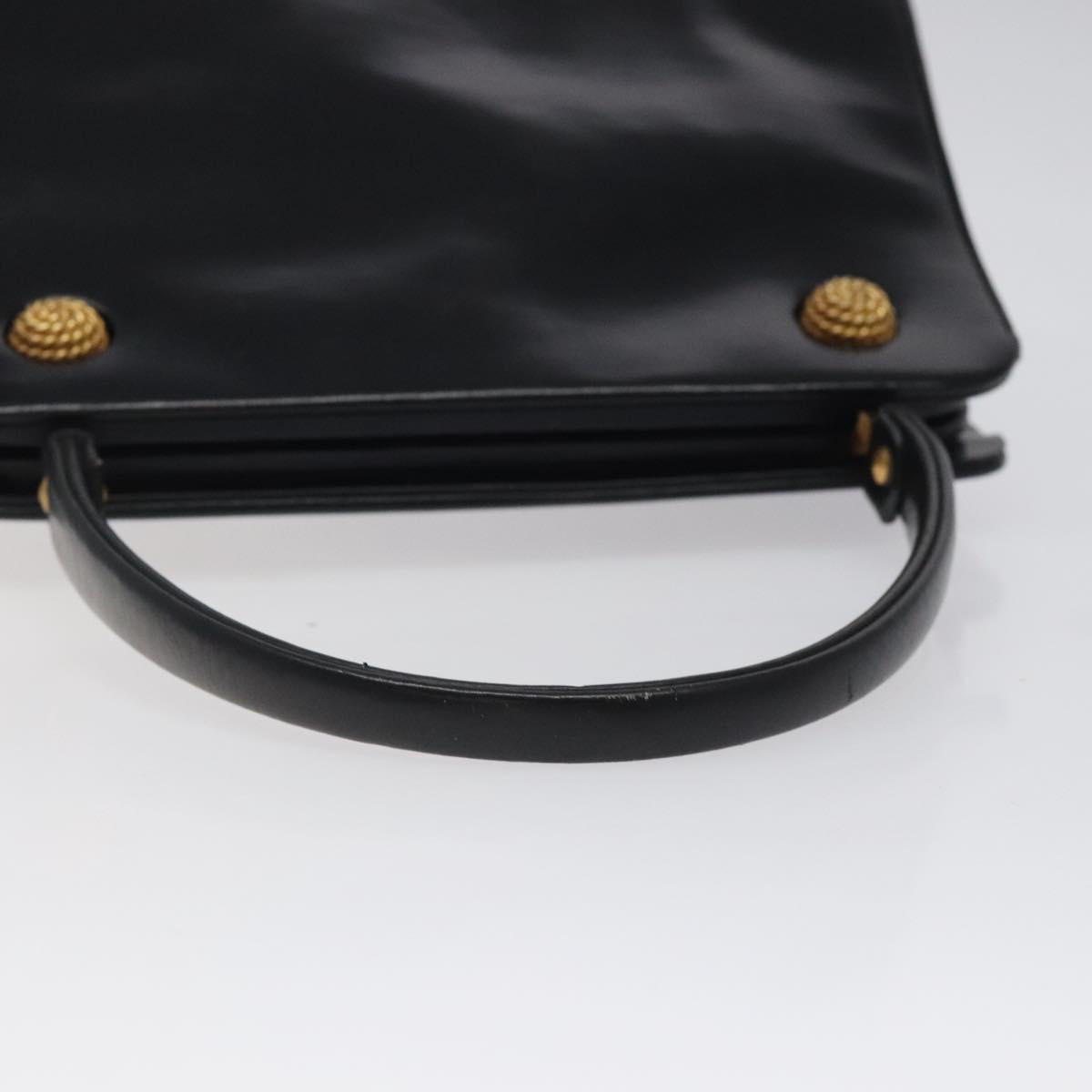 Christian Dior Hand Bag Leather Black Gold Auth 118026