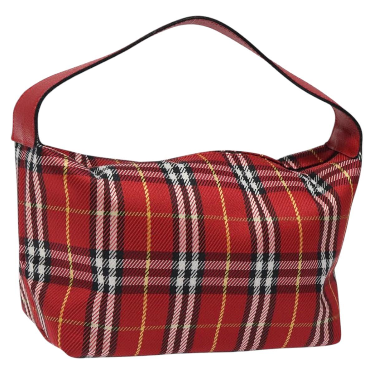 BURBERRY Nova Check Hand Bag Nylon Red Auth 118031