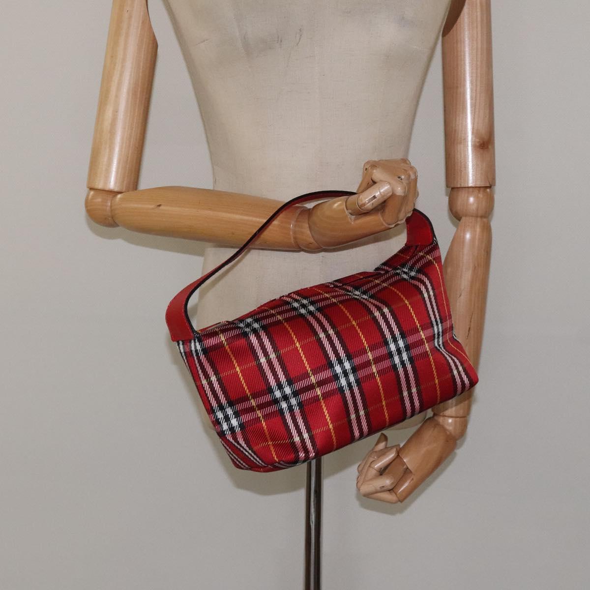 BURBERRY Nova Check Hand Bag Nylon Red Auth 118031