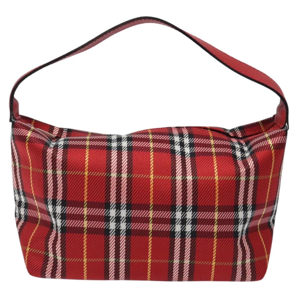 BURBERRY Nova Check Hand Bag Nylon Red Auth 118031