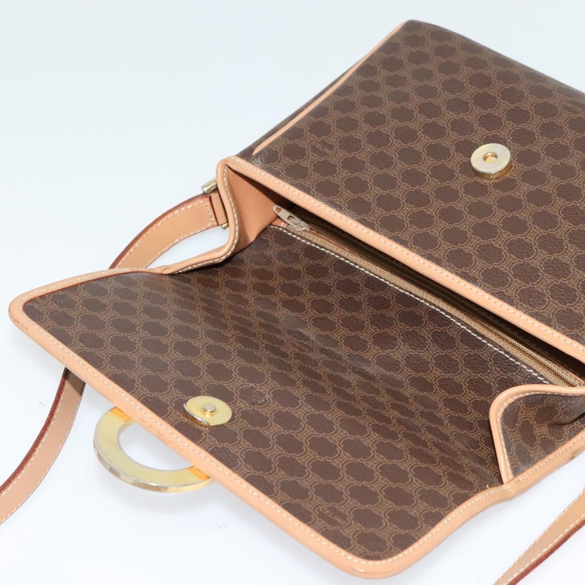 CELINE Macadam Canvas Circle Shoulder Bag PVC Leather Brown Gold Auth 118034