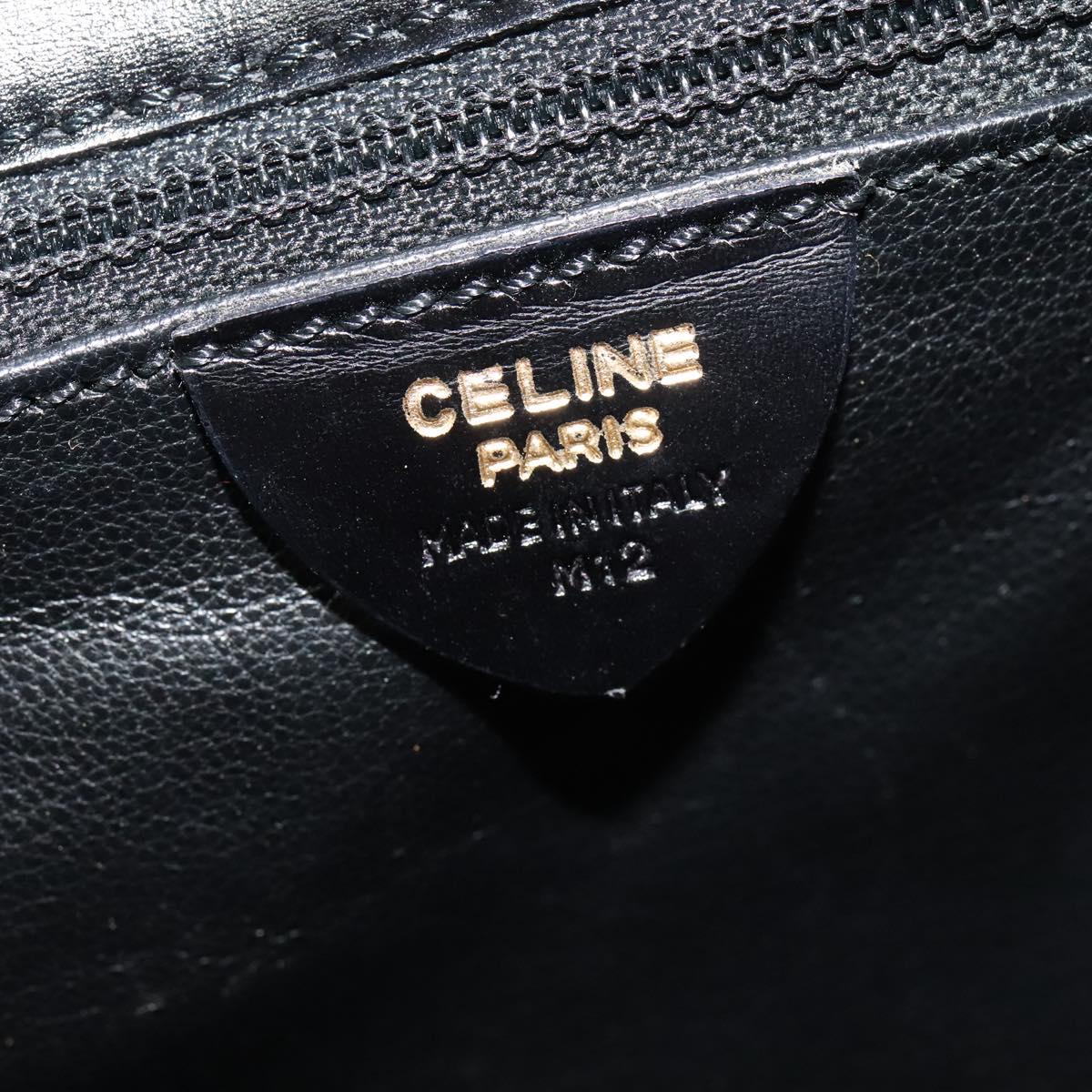 CELINE Circle Shoulder Bag Leather Black Gold Auth 118035