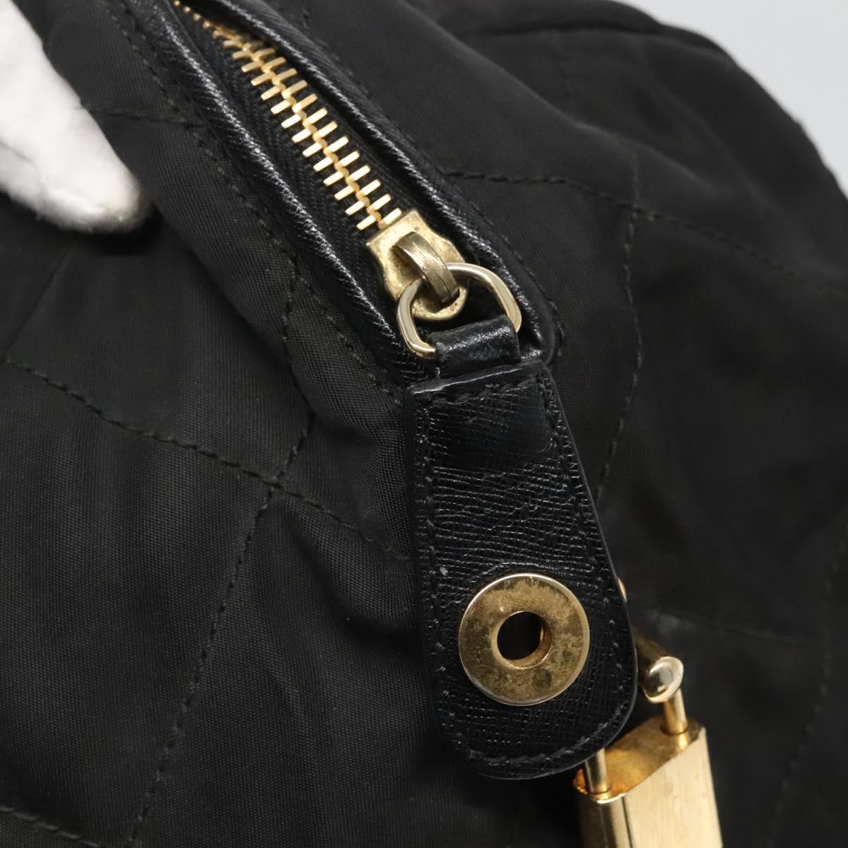 PRADA Chain Shoulder Bag Nylon Black Gold Auth 118044