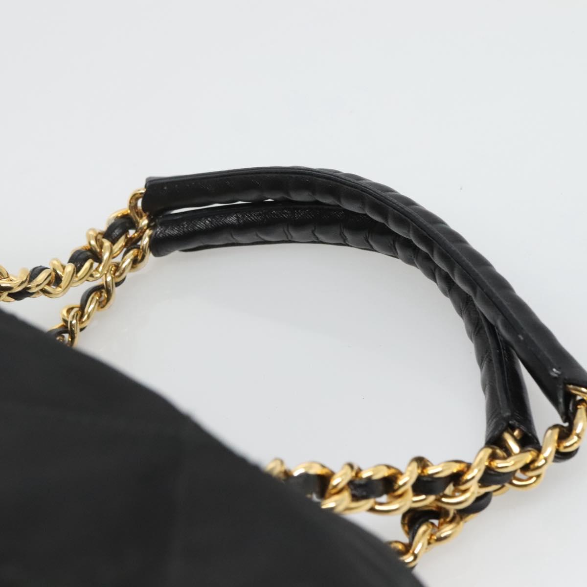 PRADA Chain Shoulder Bag Nylon Black Gold Auth 118044