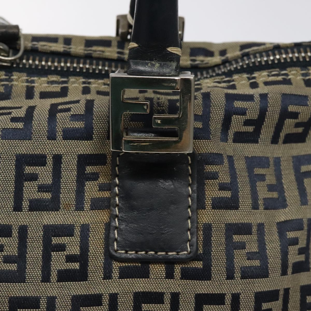 FENDI Zucchino Canvas Hand Bag Navy Silver Auth 118049