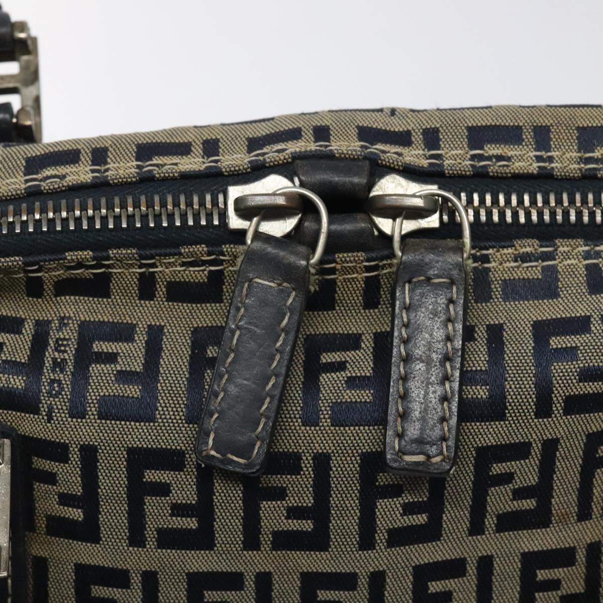 FENDI Zucchino Canvas Hand Bag Navy Silver Auth 118049