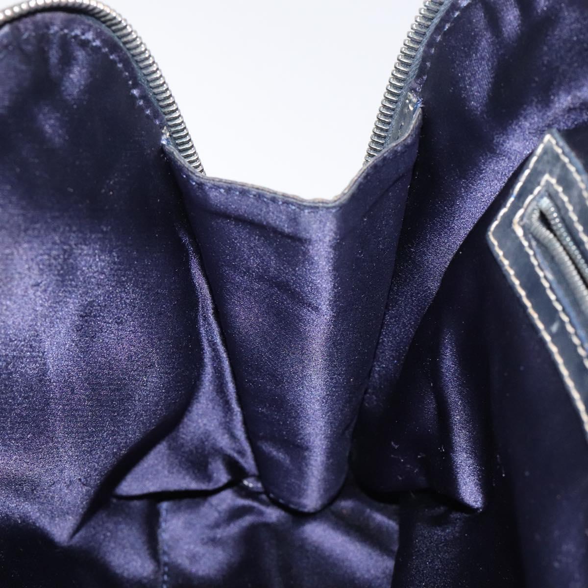 FENDI Zucchino Canvas Hand Bag Navy Silver Auth 118049