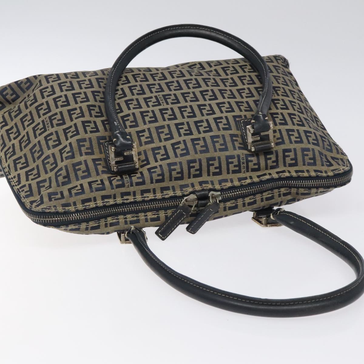 FENDI Zucchino Canvas Hand Bag Navy Silver Auth 118049