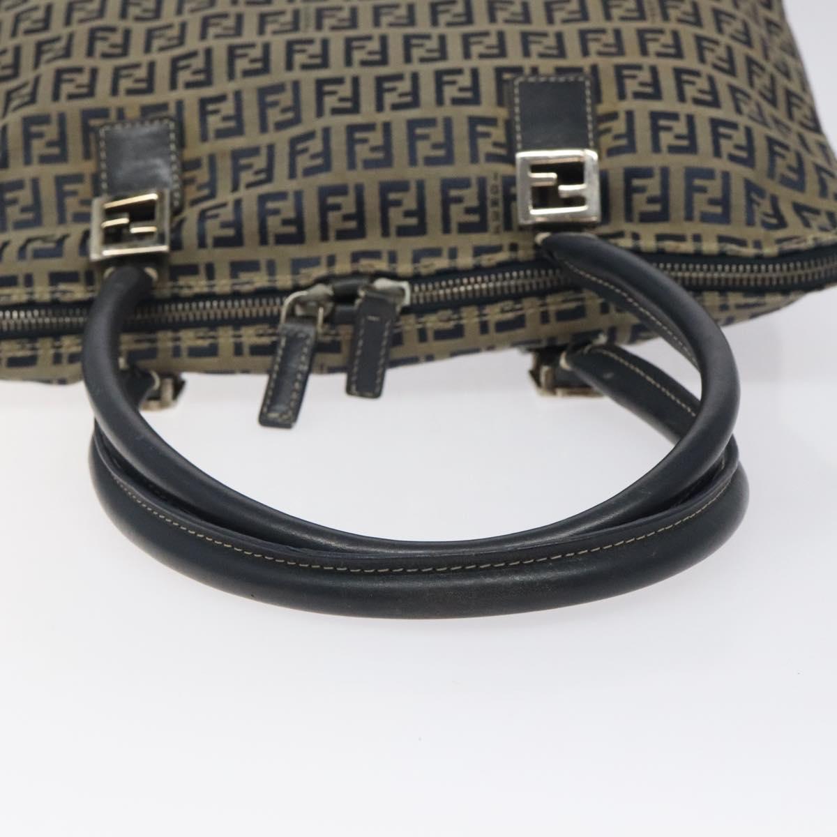 FENDI Zucchino Canvas Hand Bag Navy Silver Auth 118049