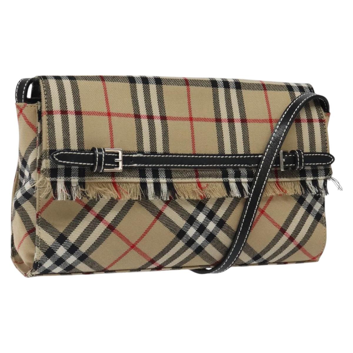 BURBERRY Nova Check Shoulder Bag Canvas Beige Silver Auth 118050