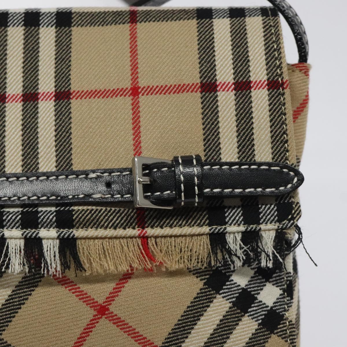 BURBERRY Nova Check Shoulder Bag Canvas Beige Silver Auth 118050