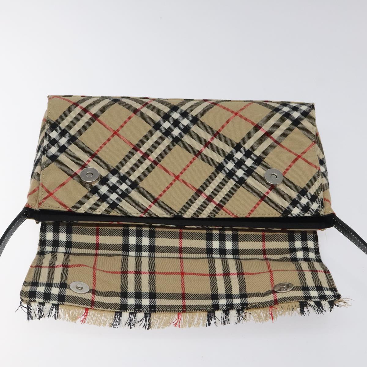 BURBERRY Nova Check Shoulder Bag Canvas Beige Silver Auth 118050