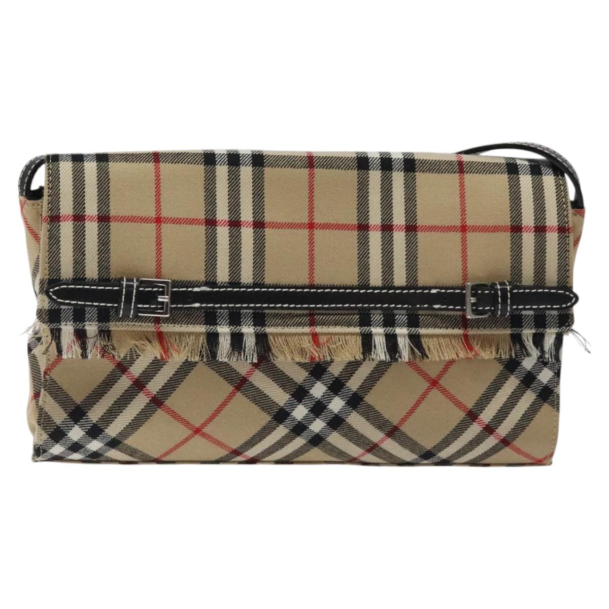 BURBERRY Nova Check Shoulder Bag Canvas Beige Silver Auth 118050