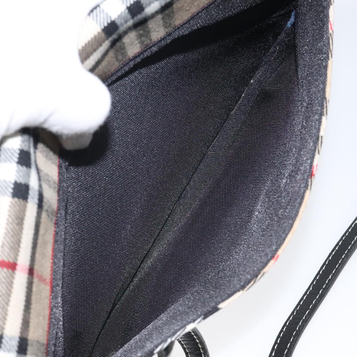 BURBERRY Nova Check Shoulder Bag Canvas Beige Silver Auth 118050