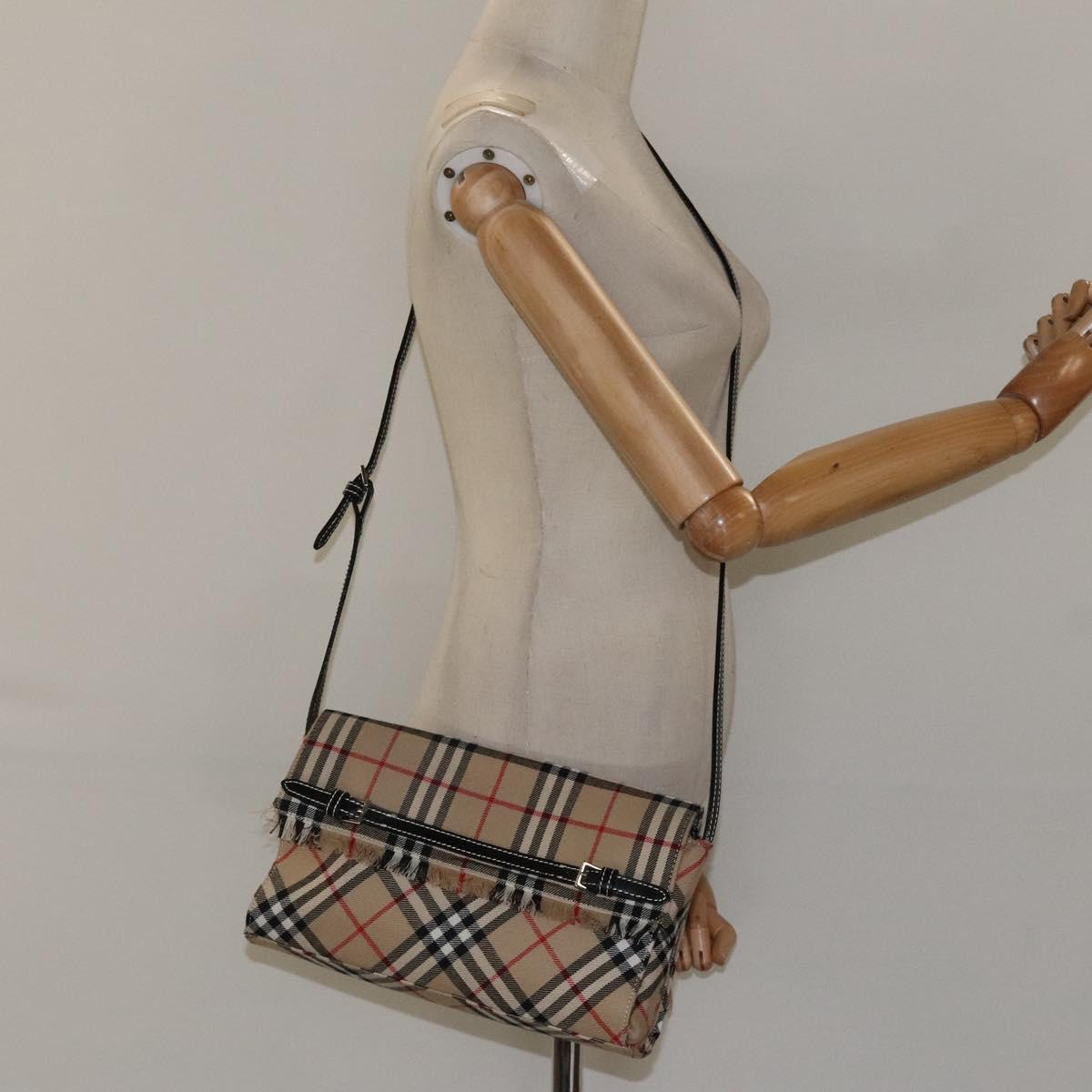 BURBERRY Nova Check Shoulder Bag Canvas Beige Silver Auth 118050