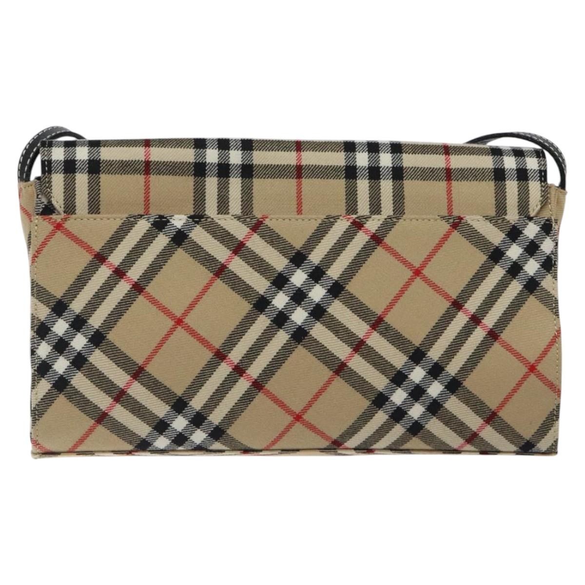 BURBERRY Nova Check Shoulder Bag Canvas Beige Silver Auth 118050