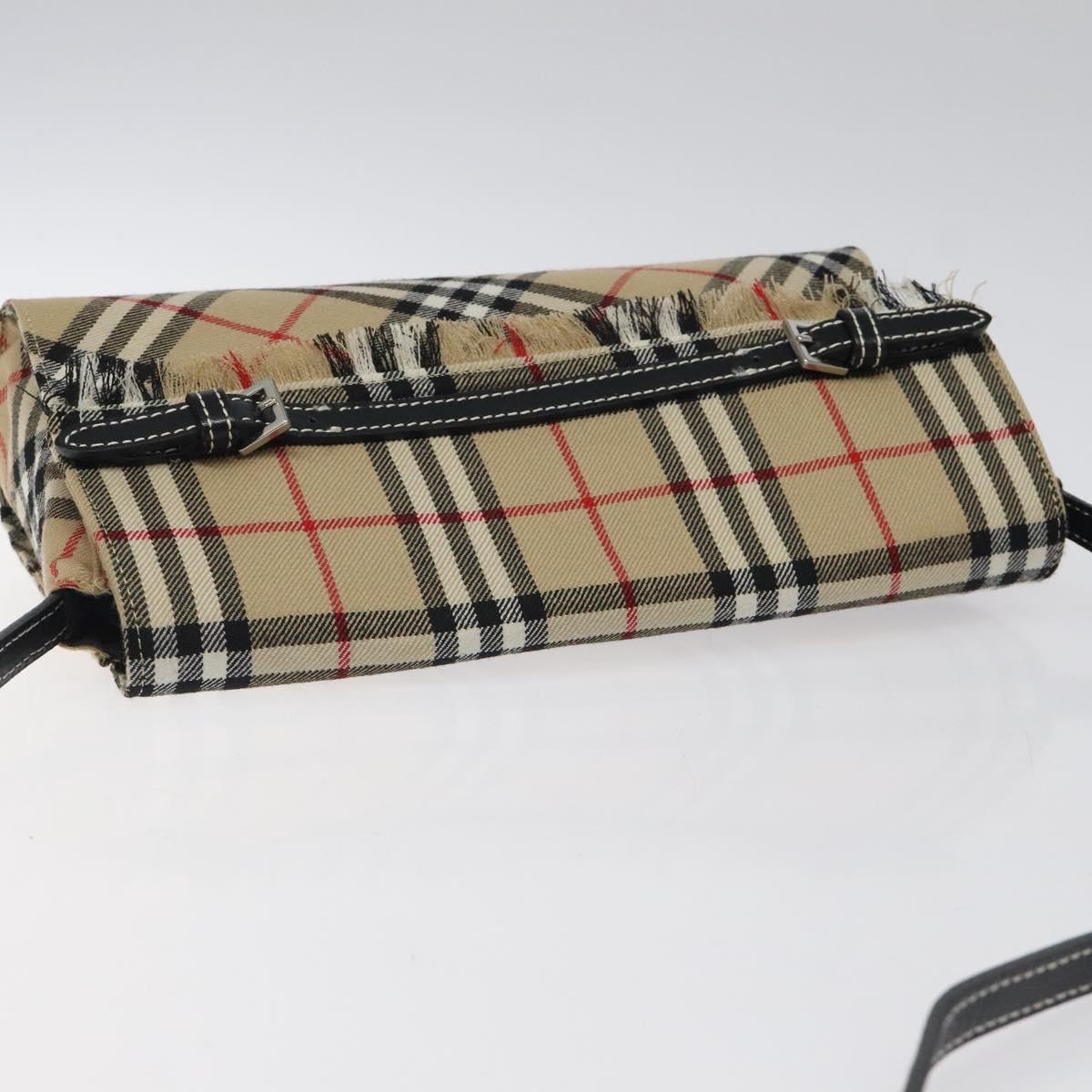BURBERRY Nova Check Shoulder Bag Canvas Beige Silver Auth 118050