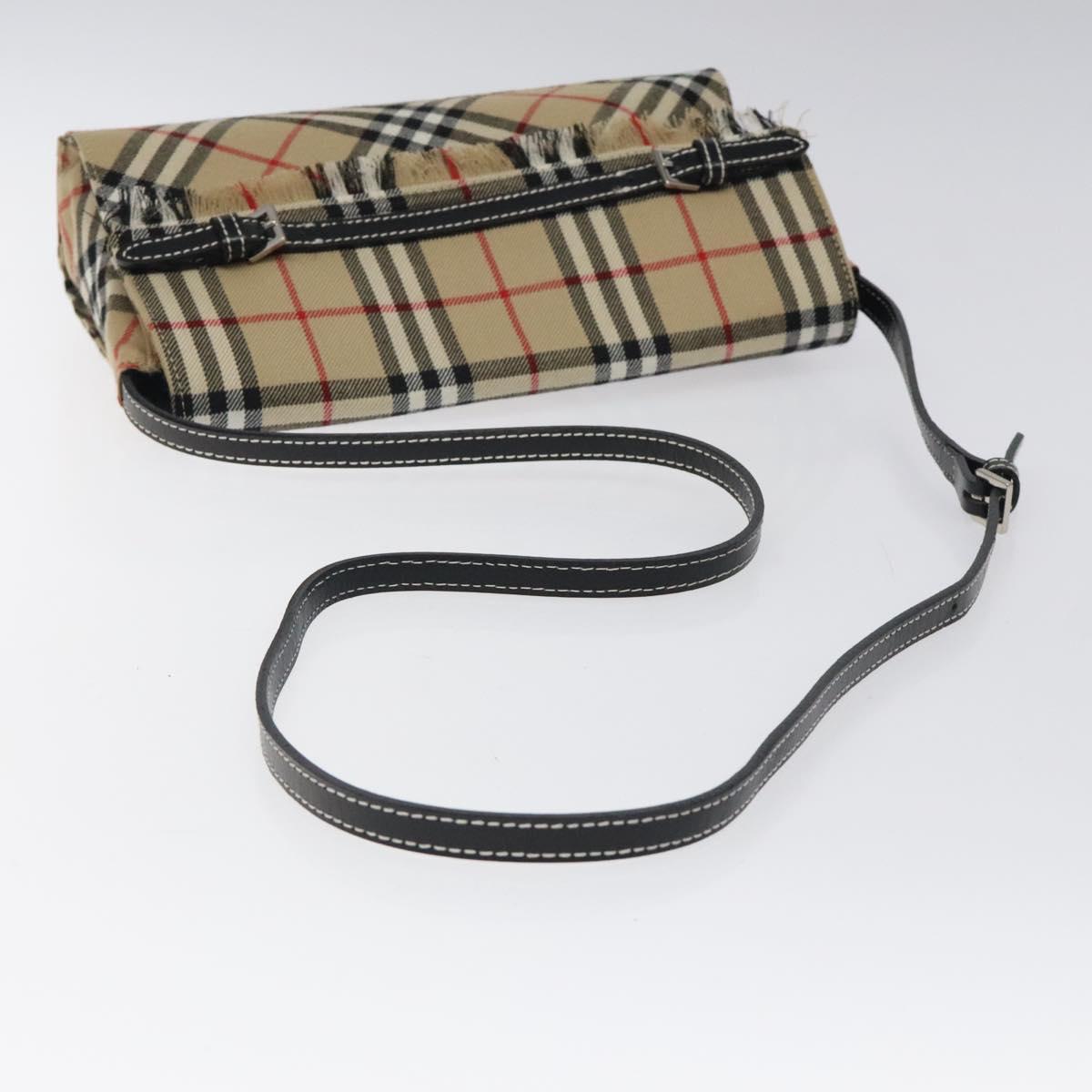 BURBERRY Nova Check Shoulder Bag Canvas Beige Silver Auth 118050