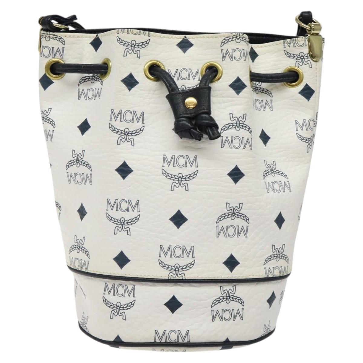 MCM Logogram Vicetos Shoulder Bag PVC Leather White Gold Auth 118053