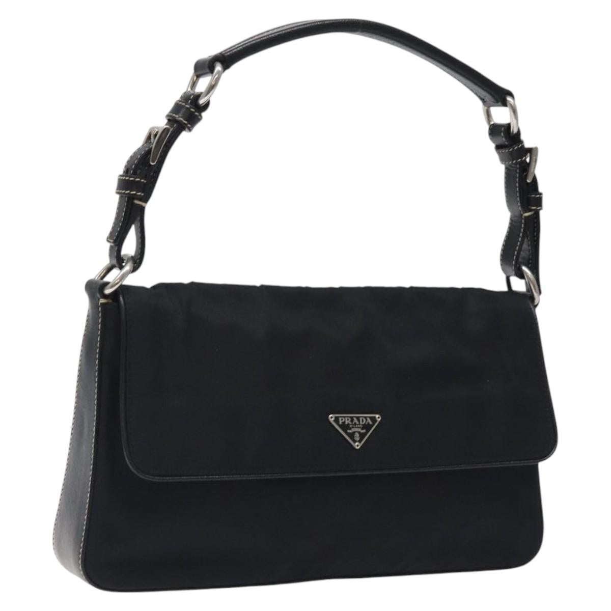 PRADA Shoulder Bag Nylon Black Silver Auth 118058M