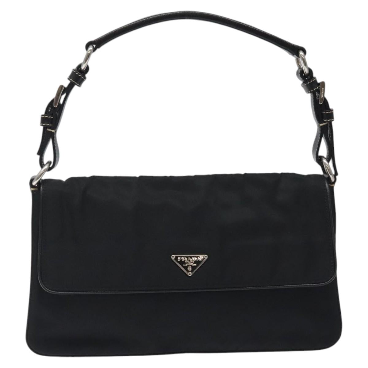 PRADA Shoulder Bag Nylon Black Silver Auth 118058M