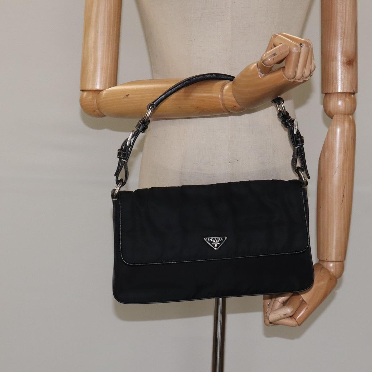 PRADA Shoulder Bag Nylon Black Silver Auth 118058M