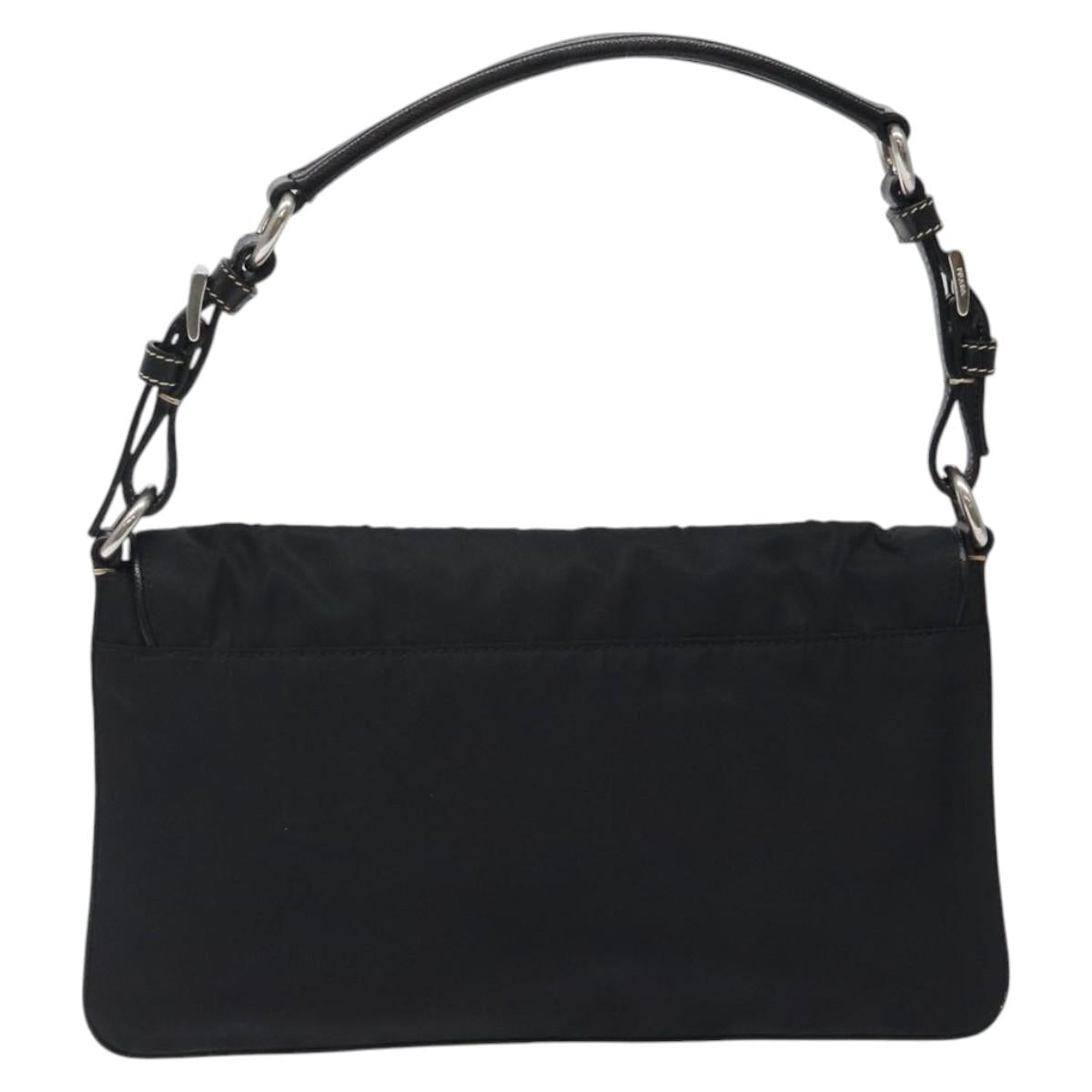 PRADA Shoulder Bag Nylon Black Silver Auth 118058M