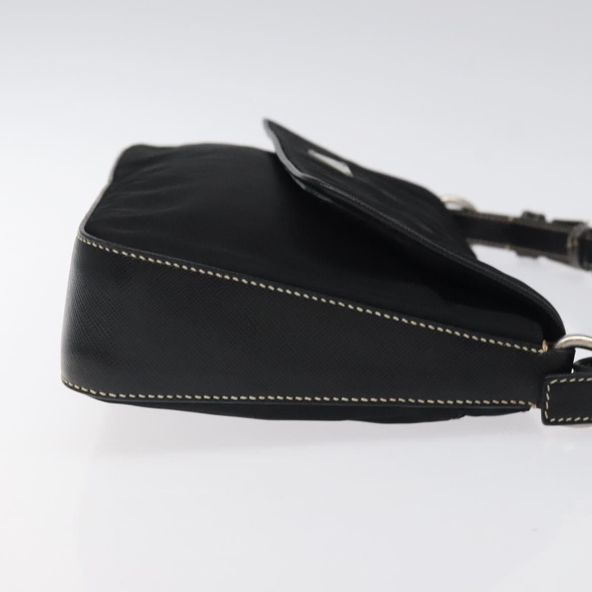 PRADA Shoulder Bag Nylon Black Silver Auth 118058M
