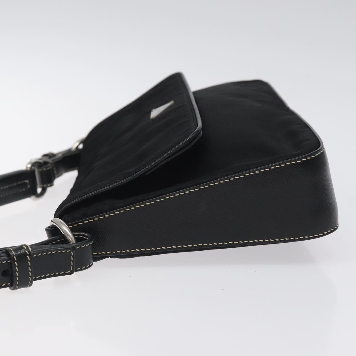 PRADA Shoulder Bag Nylon Black Silver Auth 118058M