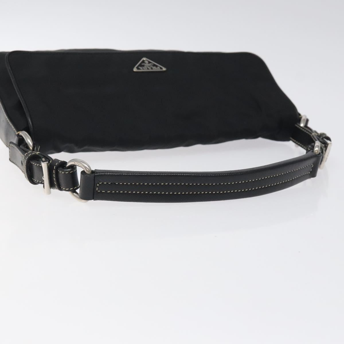 PRADA Shoulder Bag Nylon Black Silver Auth 118058M