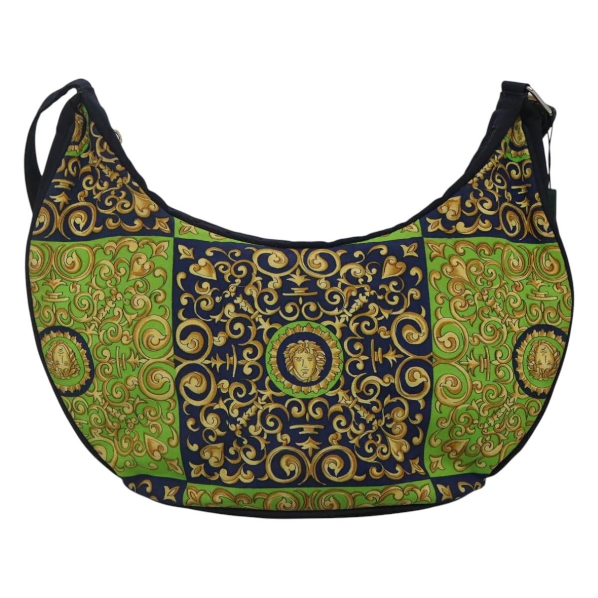 VERSACE Shoulder Bag Canvas Green Auth 118063