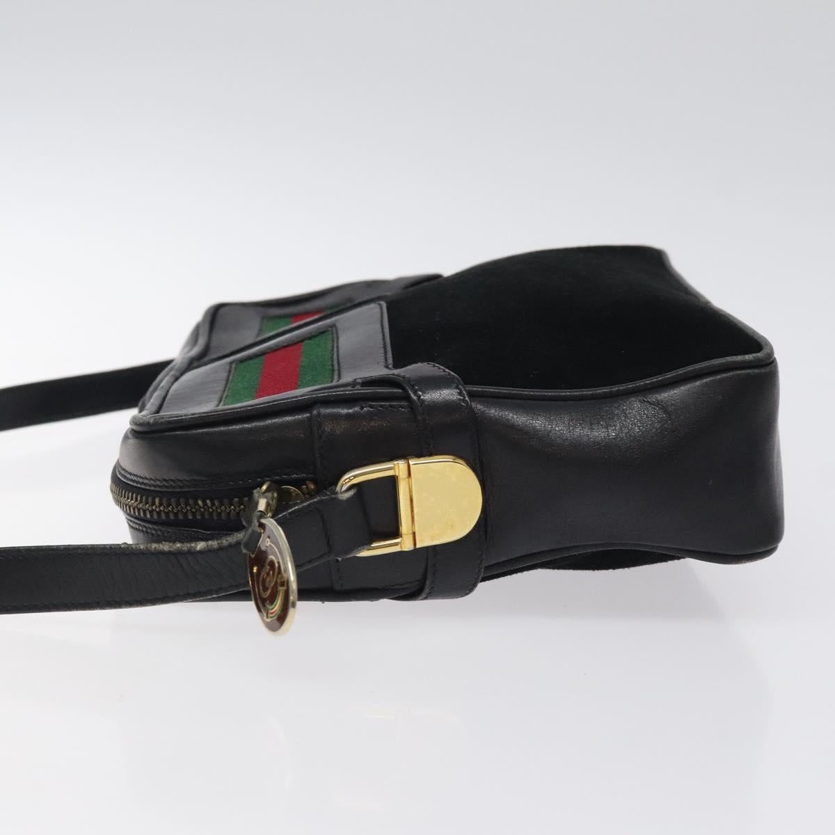 GUCCI Web Sherry Line Shoulder Bag Suede Black Gold Red Auth 118069