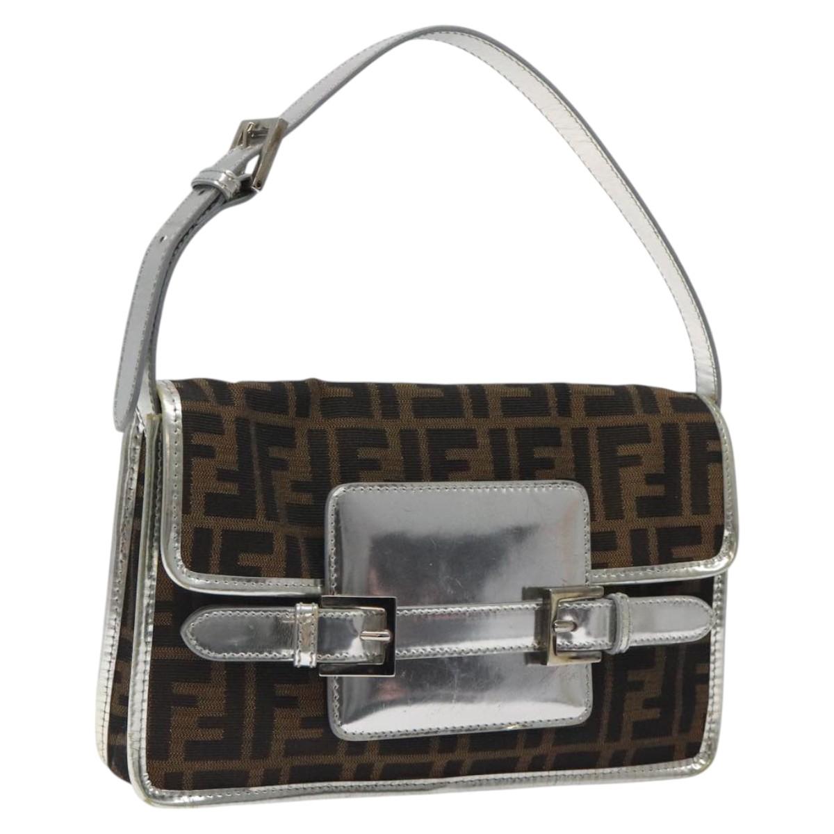 FENDI Zucca Canvas Shoulder Bag Black Brown Auth 118071