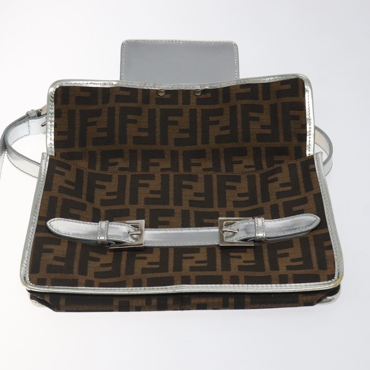 FENDI Zucca Canvas Shoulder Bag Black Brown Auth 118071