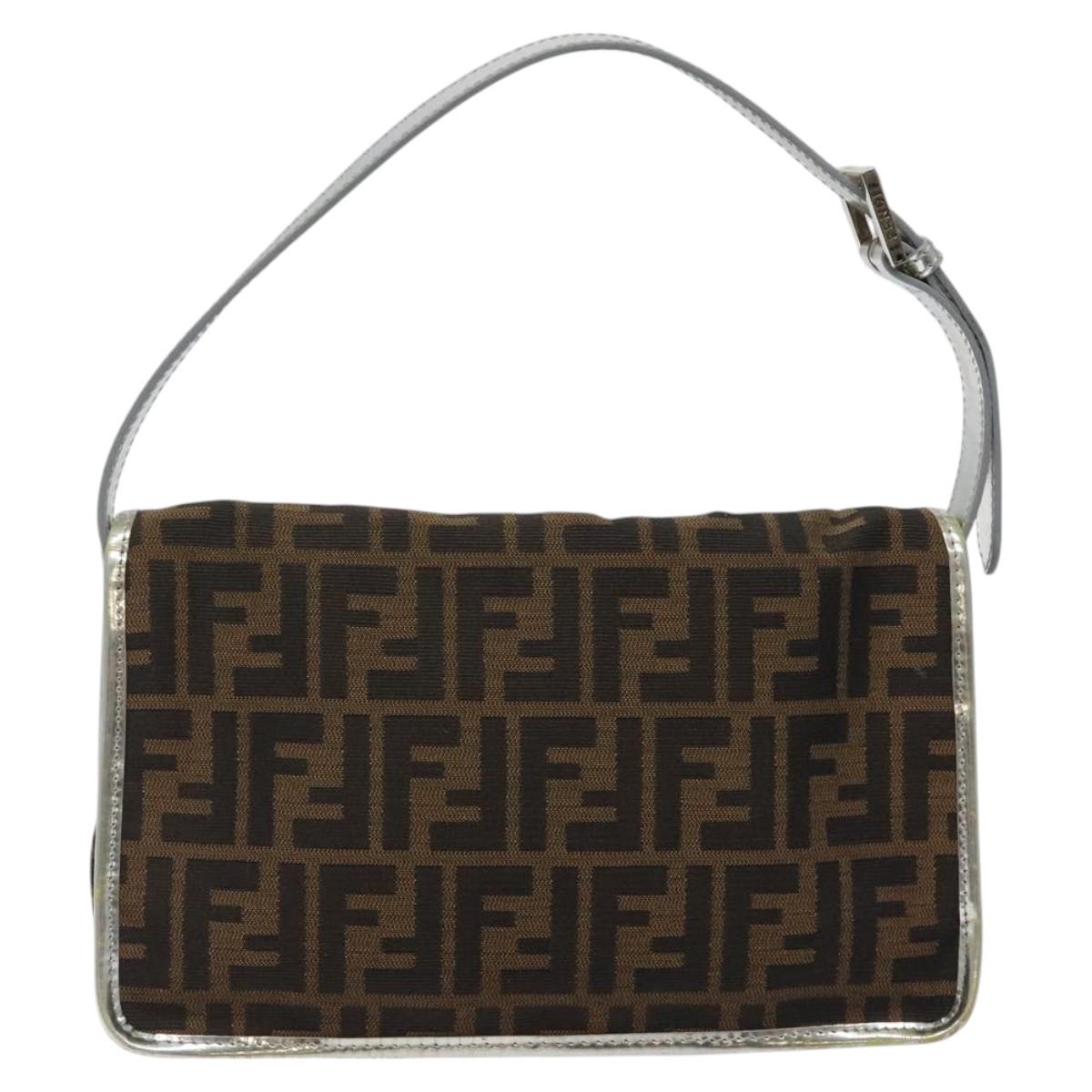 FENDI Zucca Canvas Shoulder Bag Black Brown Auth 118071