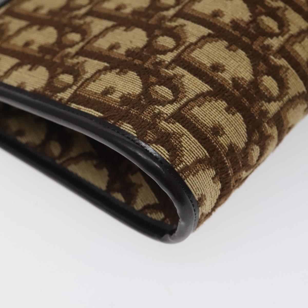 Christian Dior Trotter Canvas Shoulder Bag Brown Gold Auth 118076