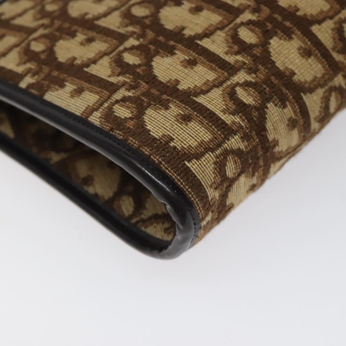 Christian Dior Trotter Canvas Shoulder Bag Brown Gold Auth 118076