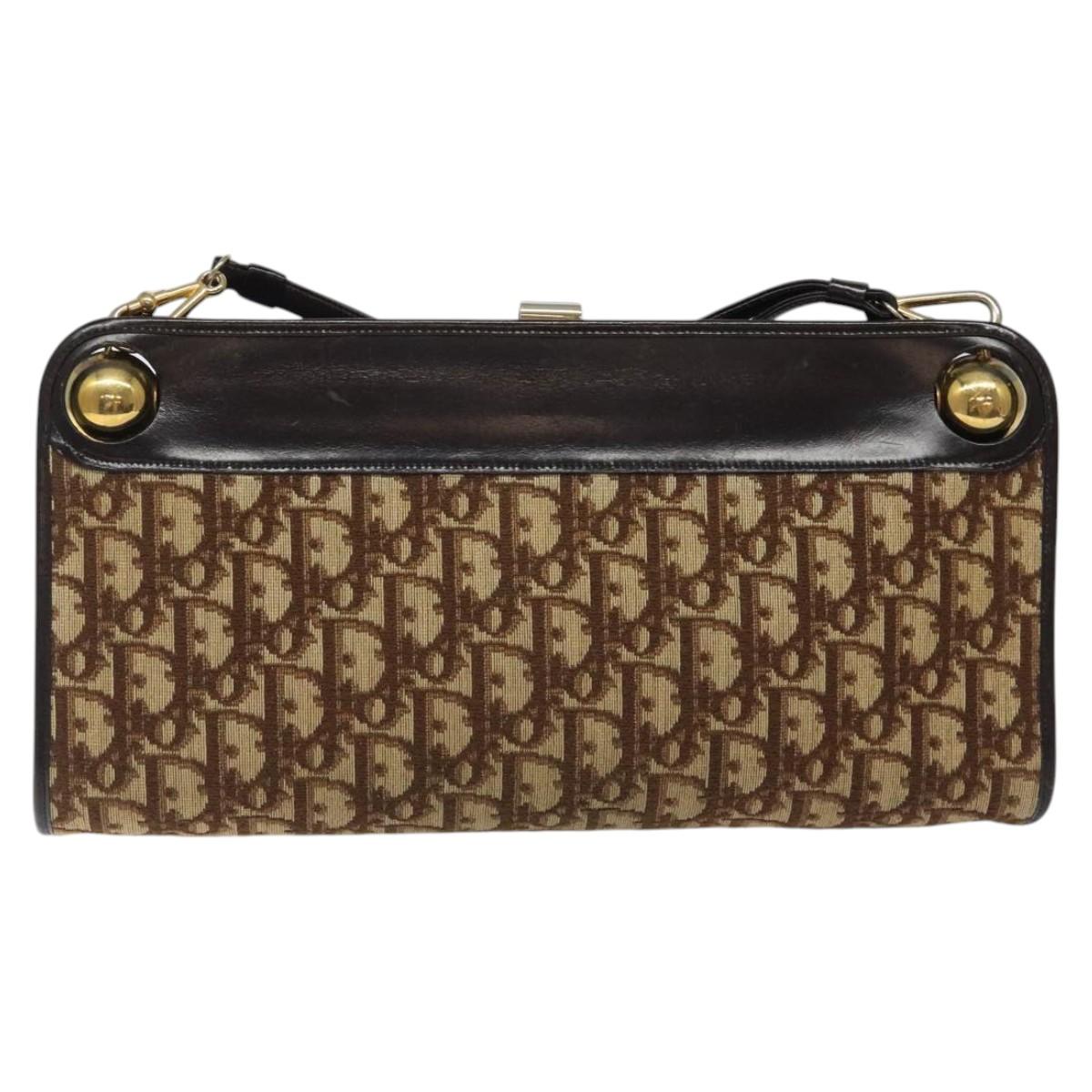 Christian Dior Trotter Canvas Shoulder Bag Brown Gold Auth 118076