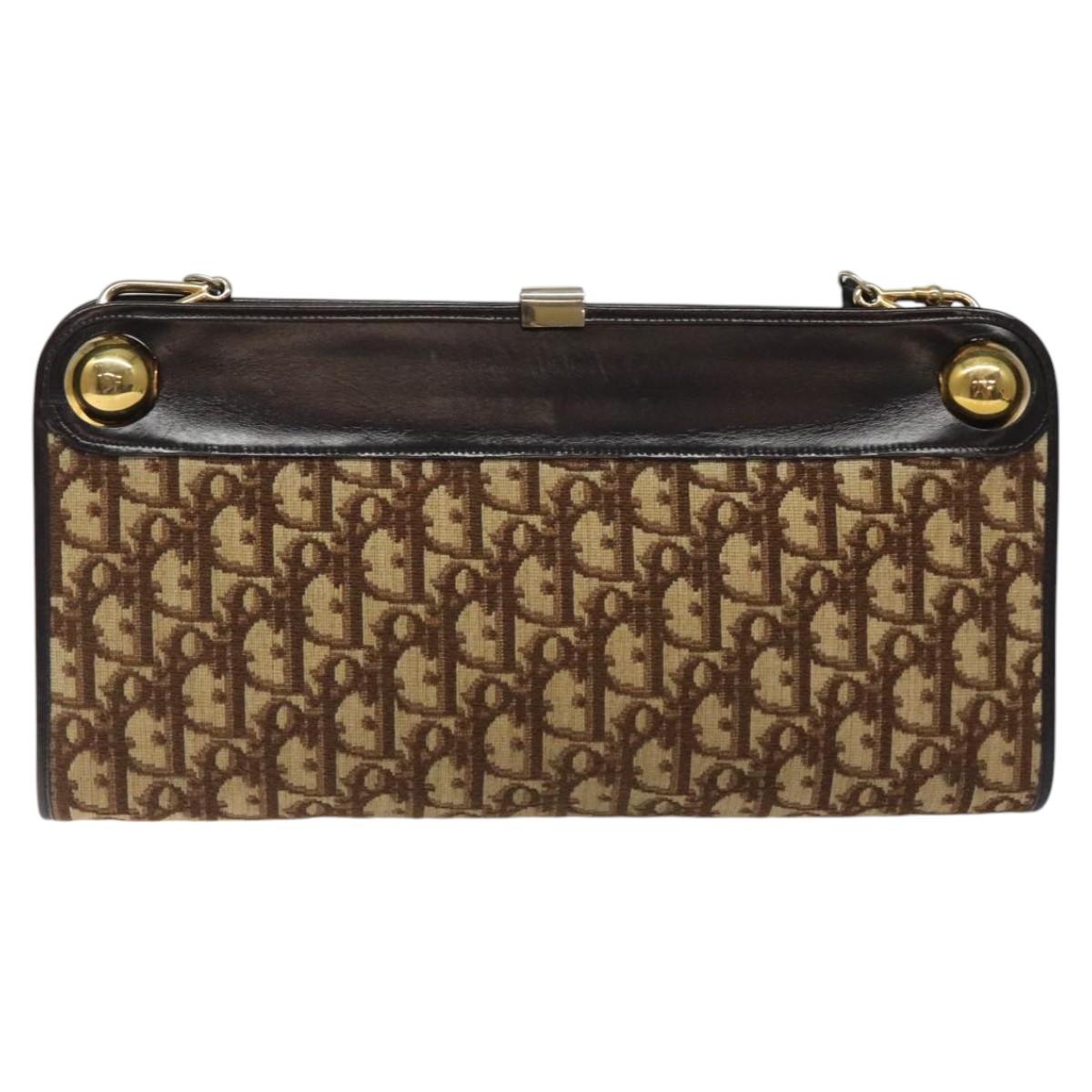 Christian Dior Trotter Canvas Shoulder Bag Brown Gold Auth 118076